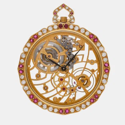 Pre-owned Audemars Piguet Pocket Watch 5729ba Black Manual Winding 18k Yellow Gold 45 Mm