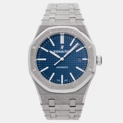 Pre-owned Audemars Piguet Royal Oak 15410bc.gg.1224bc.01 Blue Automatic 18k White Gold Men's Wristwa