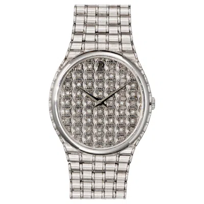 Pre-owned Audemars Piguet Round Bamboo Big Pave Diamond Dial 18k Wg 1980s Manual Winding In Multiple