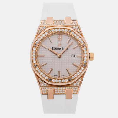Pre-owned Audemars Piguet Royal 67652or.zz.d011cr.01 Oak Rose Gold Stainless Steel Automatic Women's Watches In Silver