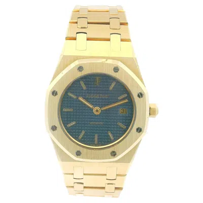 Pre-owned Audemars Piguet Royal Oak 14470ba 18k Yellow Gold Blue Dial Ladies Watch