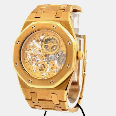 Pre-owned Audemars Piguet Royal Oak 14794ba.oo.0902ba.99 Automatic Skeleton 18k Yellow Gold Women's Wristwatch 30 Mm In Transparent