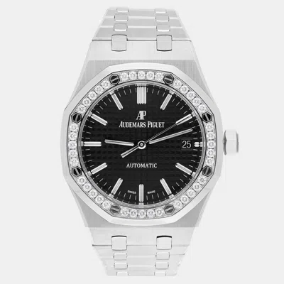 Pre-owned Audemars Piguet Royal Oak 15451st.zz.1256st.01 Automatic Silver Stainless Steel Diamond Women's Wristwatch 37 Mm In Black