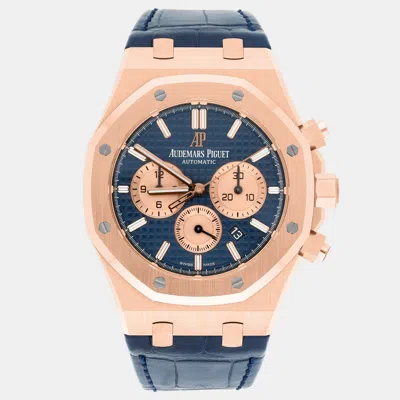 Pre-owned Audemars Piguet Royal Oak 26331or.oo.d315cr.01 Automatic Blue 18k Rose Gold Men's Wristwatch 41 Mm