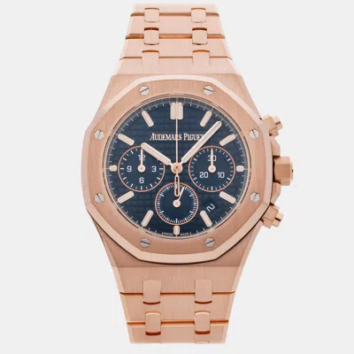 Pre-owned Audemars Piguet Royal Oak 26715or.oo.1356or.01 Blue Rose Gold Automatic Men's Watches 38 Mm