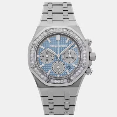 Pre-owned Audemars Piguet Royal Oak 26715st.zz.1356st.01 Blue Stainless Steel Diamond Automatic Men's Watches 38mm