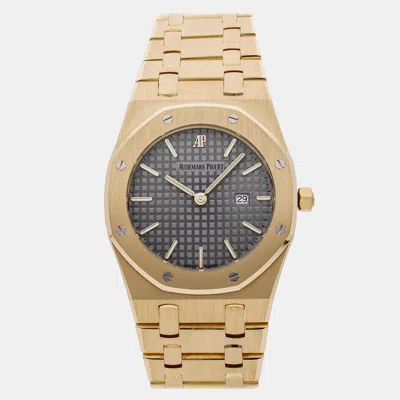 Pre-owned Audemars Piguet Royal Oak 56175ba.oo.0789ba.01 Grey 18k Yellow Gold Quartz Women's Watches 33mm In Gray