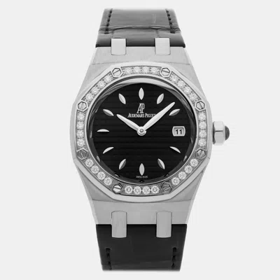 Pre-owned Audemars Piguet Royal Oak 67601st.zz.d002cr.01 Black Stainless Steel Diamond Quartz Women Wristwatch 33mm