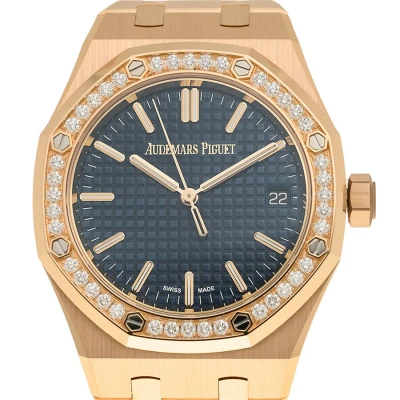 Audemars Piguet Royal Oak Automatic Diamond Blue Dial Ladies Watch 15551or.zz.1356or.02 In Gold