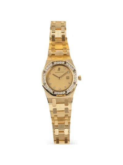 Pre-owned Audemars Piguet Royal Oak Baton Indexes Diamond Bezel 30mm Watch In Gold
