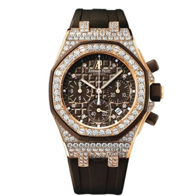 Audemars Piguet Royal Oak Diamond Chronograph 18 Kt Rose Gold Ladies Watch 26092ok.zz.d080ca.01 In Black