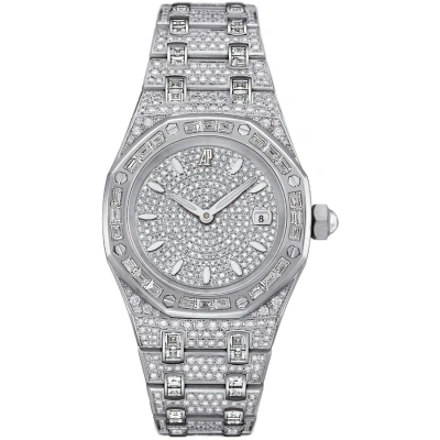 Audemars Piguet Royal Oak Diamond Pave White Gold Ladies Watch 67604bc.zz.1211bc.01 In Metallic