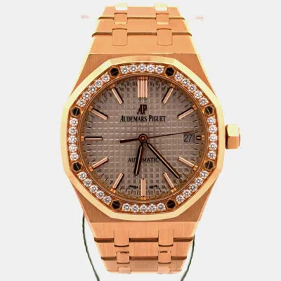 Pre-owned Audemars Piguet Royal Oak Lady 15451or.zz.1256or.02 Automatic Grey Diamonds 18k Rose Gold Women's Wristwatch 37mm In Gray