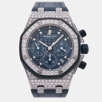 Pre-owned Audemars Piguet Royal Oak Offshore 26092ck.zz.d021ca.01 Blue White Gold Diamond Automatic Men's Watches 37mm