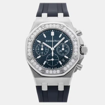 Pre-owned Audemars Piguet Royal Oak Offshore 26231st.zz.d027ca.01 Blue Stainless Steel Diamonds Automatic Men Wristwatch 37mm