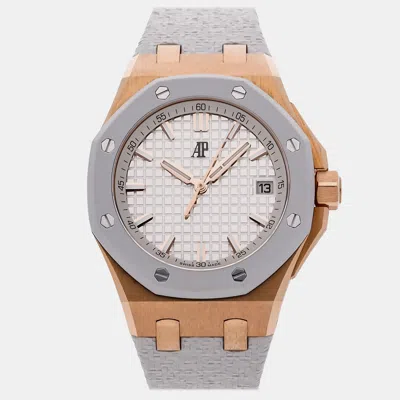 Pre-owned Audemars Piguet Royal Oak Offshore 77605ok.oo.a101ca.01 Silver 18k Rose Gold Rubber Automatic Men's Watches 37mm