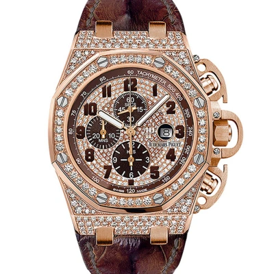 Audemars Piguet Royal Oak Offshore Diamond Pave Dial Automatic Men's Chronograph Watch 26215or.zz.a8 In Brown