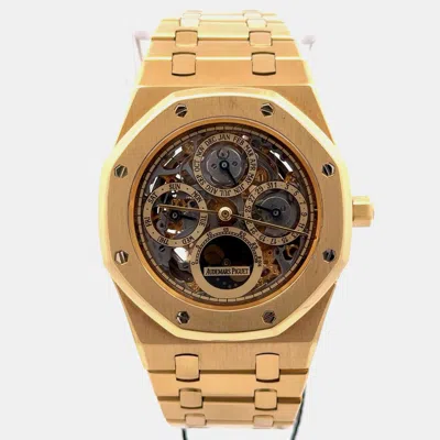 Pre-owned Audemars Piguet Royal Oak Perpetual Calendar 25636ba.oo.0944ba.01 Skeleton Automatic Chronograph 18k Yellow Gold Men In Black