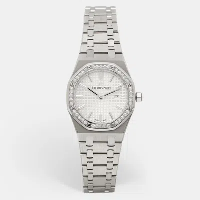 Pre-owned Audemars Piguet Royal Oak Silver Dial Stainless Steel Diamond Women's Wristwatch 33 Mm