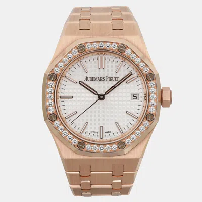 Pre-owned Audemars Piguet Silver 18k Rose Gold Royal Oak 15551or.zz.1356or.01 Automatic Men's Wristwatch 37 Mm