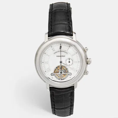 Pre-owned Audemars Piguet Silver Dial 18k White Gold Crocodile Leather Jules Audemars Tourbillon Chronograph 25909ba.00.d002cr In Black