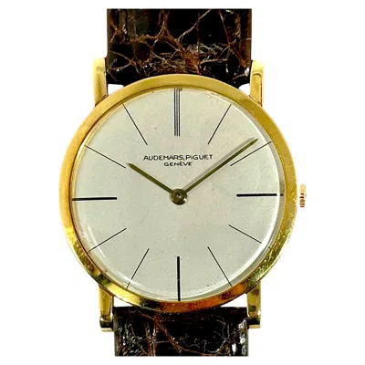 Pre-owned Audemars Piguet Ultra-thin Classic Gold Audemars-piguet Mens Watch With Brown Crocodile Strap