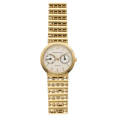 Pre-owned Audemars Piguet Vintage 1980s  Day-date Automatic 18k Yellow Gold White Dial 33mm