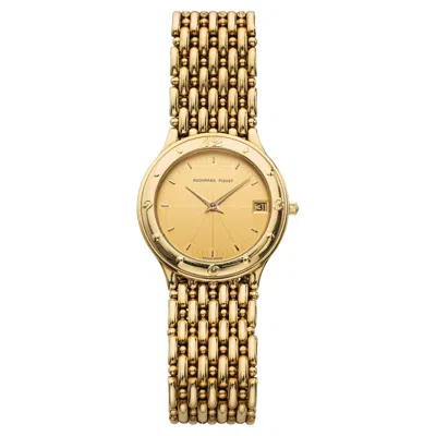 Pre-owned Audemars Piguet Vintage 1980s  Dress 18k Yg Champagne Dial Quartz 34mm In Multi