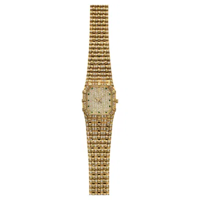 Pre-owned Audemars Piguet Vintage 1990s  Ladies Bamboo 18k Yg Diamond Emerald Dial 20mm In Green