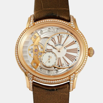 Pre-owned Audemars Piguet White 18k Rose Gold Millenary 77247or.oo.a812cr.01 Manual Winding Women's Wristwatch 39.5 Mm