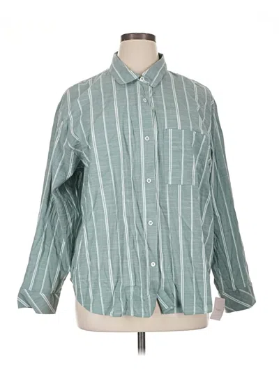 Pre-owned Auden Long Sleeve Button Down Shirt In Green