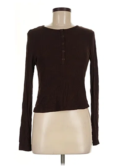 Pre-owned Auden Long Sleeve Henley Shirt In Brown