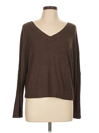 Pre-owned Auden Long Sleeve Top Brown V-neck Tops