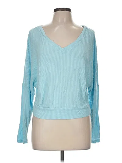 Pre-owned Auden Long Sleeve Top Teal V-neck Tops