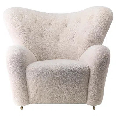 Pre-owned Audo Flemming Lassen The Tired Man Lounge Chair Sheepskin Moonlight For  In Brown