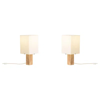 Pre-owned Audo Pair Of Nonna Table Lamp H49, Travertine/linen By Kroyer-saetter-lassen For  In White