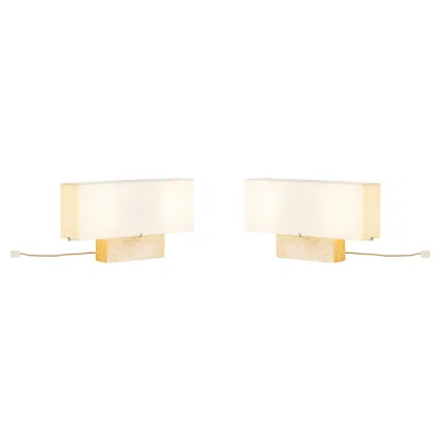 Pre-owned Audo Pair Of Nonna Table Lamps H30, Travertine/linen By Kroyer-saetter-lassen,  In White