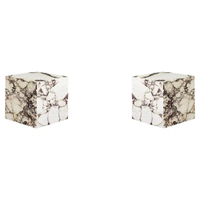 Pre-owned Audo Pair Of Plinth Cubic Side Tables, Rose Marble Calacatta Viola-by Norm Architects In Red