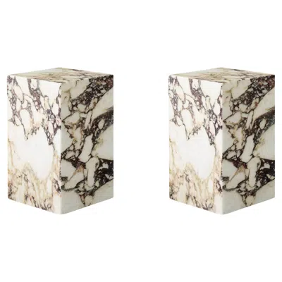 Pre-owned Audo Pair Of Plinth Tall Side Tables, Rose Marble Calacatta Viola By Norm Architects In Red