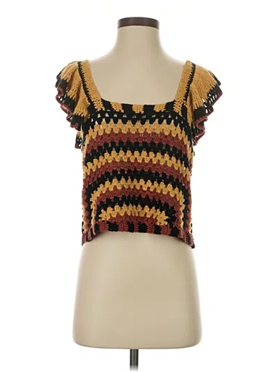 Pre-owned Audrey 3+1 Short Sleeve Top Yellow Square Neckline Tops