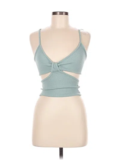 Pre-owned Audrey 3+1 Tank Top Teal Halter Neckline Tops In Blue