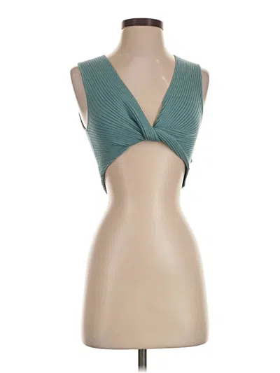 Pre-owned Audrey 3+1 Tank Top Teal Plunge Neckline Tops