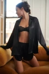 Audrey Adele Feather-trim Pajama Blouse & Shorts Set In Black