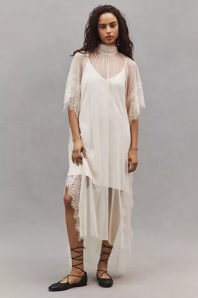 Audrey Adele Rory Asymmetrical Sheer Midi Dress In White