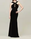 Audrey + Brooks Crepe Satin Halter Gown In Black In Black