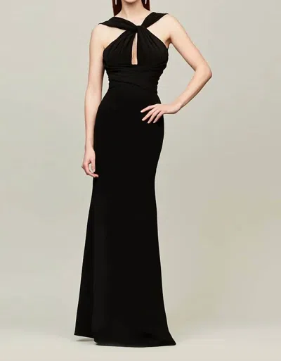 Audrey + Brooks Crepe Satin Halter Gown In Black