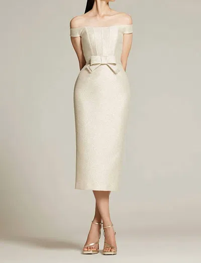 Audrey + Brooks Off-the-shoulder Dress In Champagne In White