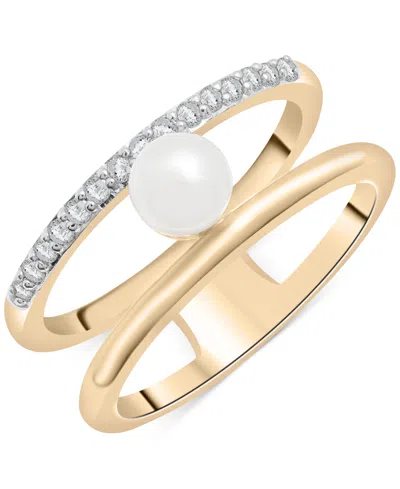 Audrey By Aurate Cultured Freshwater Pearl (5mm) & Diamond (1/6 Ct. T.w.) Openwork Double Row Ring In Gold Vermeil, C