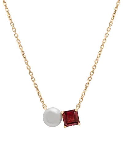Audrey By Aurate Cultured Freshwater Pearl (5mm) & Rhodolite (5/8 Ct. T.w.) Two Stone Adjustable 18" Pendant Necklace In Gold Vermeil