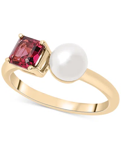 Audrey By Aurate Cultured Freshwater Pearl (5mm) & Rhodolite (5/8 Ct. T.w.) Two Stone Ring In Gold Vermeil, Created F